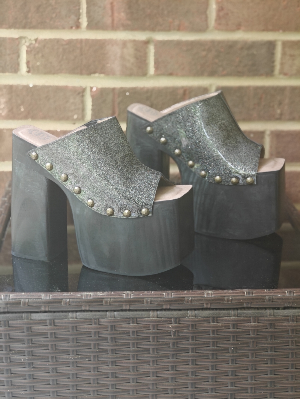 Jeffrey Campbell Black 🖤 Glitter Studded Platform Mules - Picture 2 of 11
